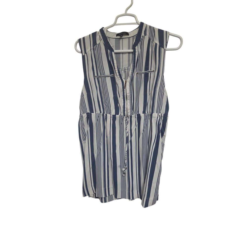 New Look Blue White Striped‎ Sleeveless Zip Front Drawstring Tunic Top 3X